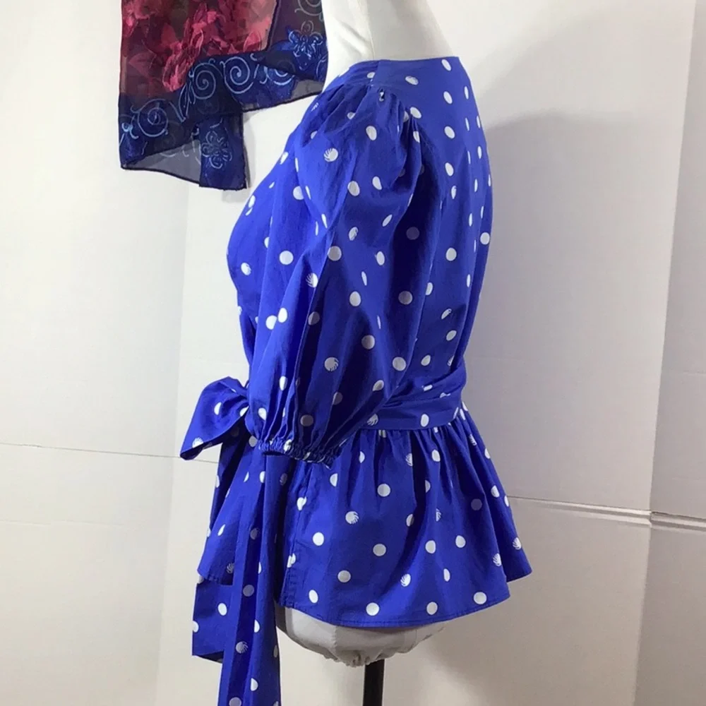 Lilly Pulitzer Kara blue polka dot wrap top 4 NWT - Picture 6 of 12